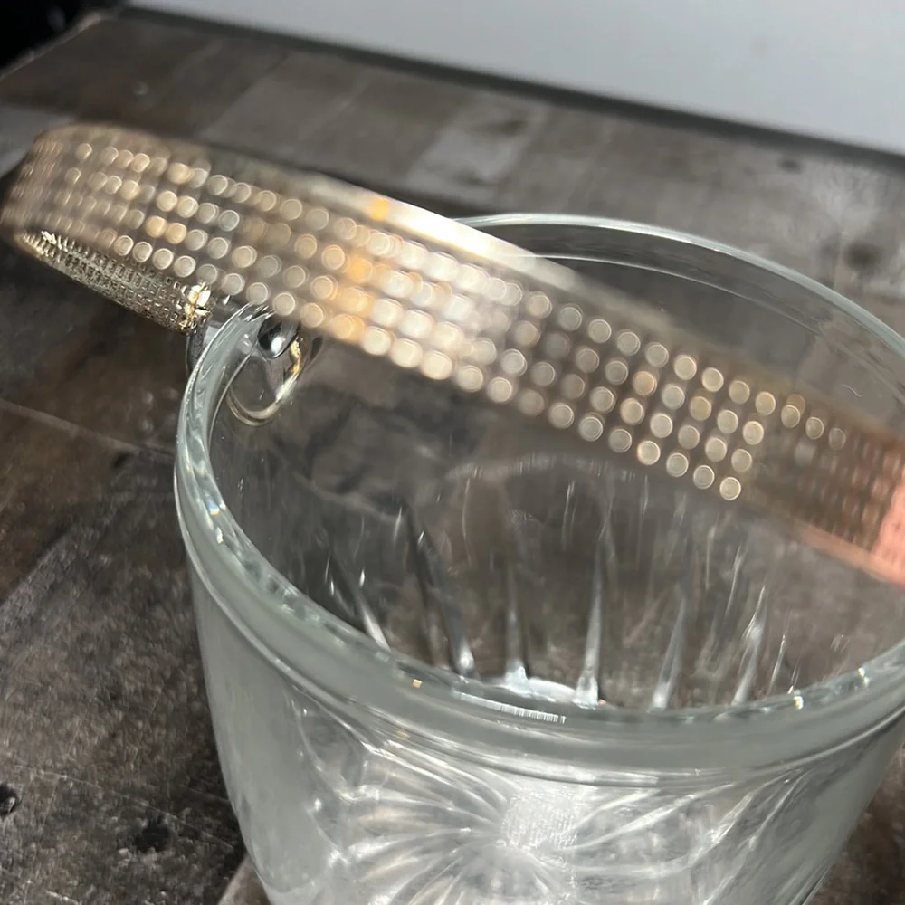 Vintage Clear Glass and Metal Handled Ice Bucket